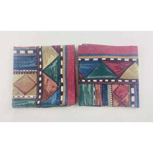 DAN RIVER 2 KING PILLOWCASES BLUE TAN TERRACOTTA KHAKI SOUTHWEST Geometric 80s 9 - Picture 11 of 12